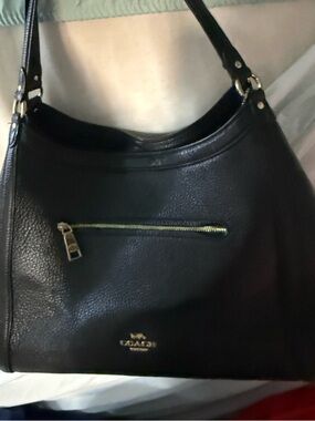 Coach Black Pebbled Leather Shoulder Bag with Gold Hardware
